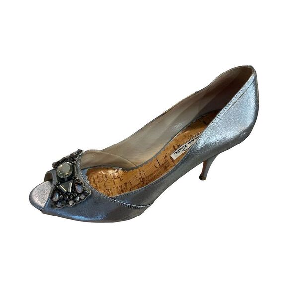 Oscar de la Renta Shoes - Oscar de la Renta Silver Peep Toe Stiletto Heels Size 38 Formal